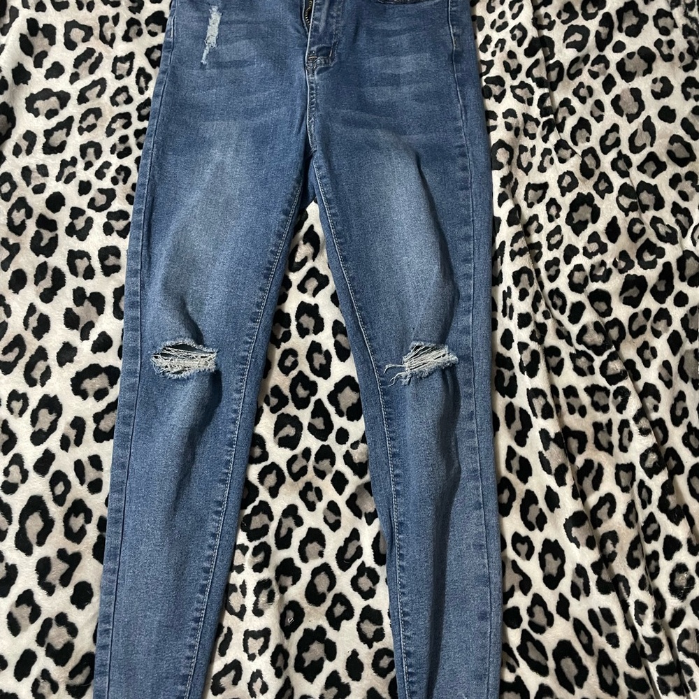 SHEIN Blue Ripped Skinny Jeans